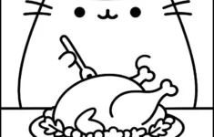 Pusheen Having A Thanksgiving Feast Coloringkind Printables inside Pusheen The Cat Coloring Sheets Thanksgiving
