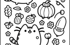 Pusheen Thanksgiving Coloring Page For Kids with Pusheen The Cat Coloring Sheets Thanksgiving