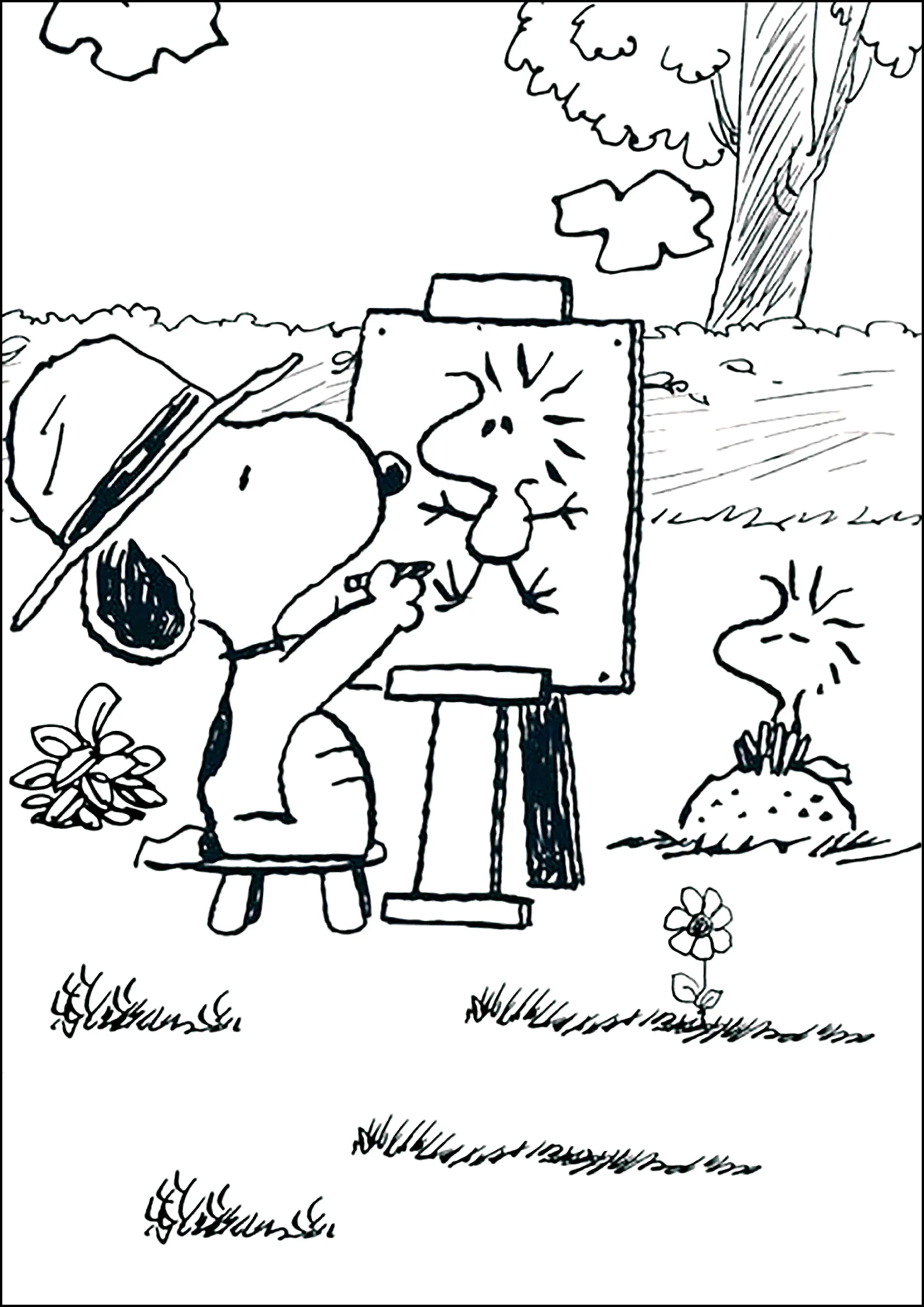 Snoopy Paints Woodstock - Snoopy Coloring Pages pertaining to Woodstock Thanksgiving Color Sheets