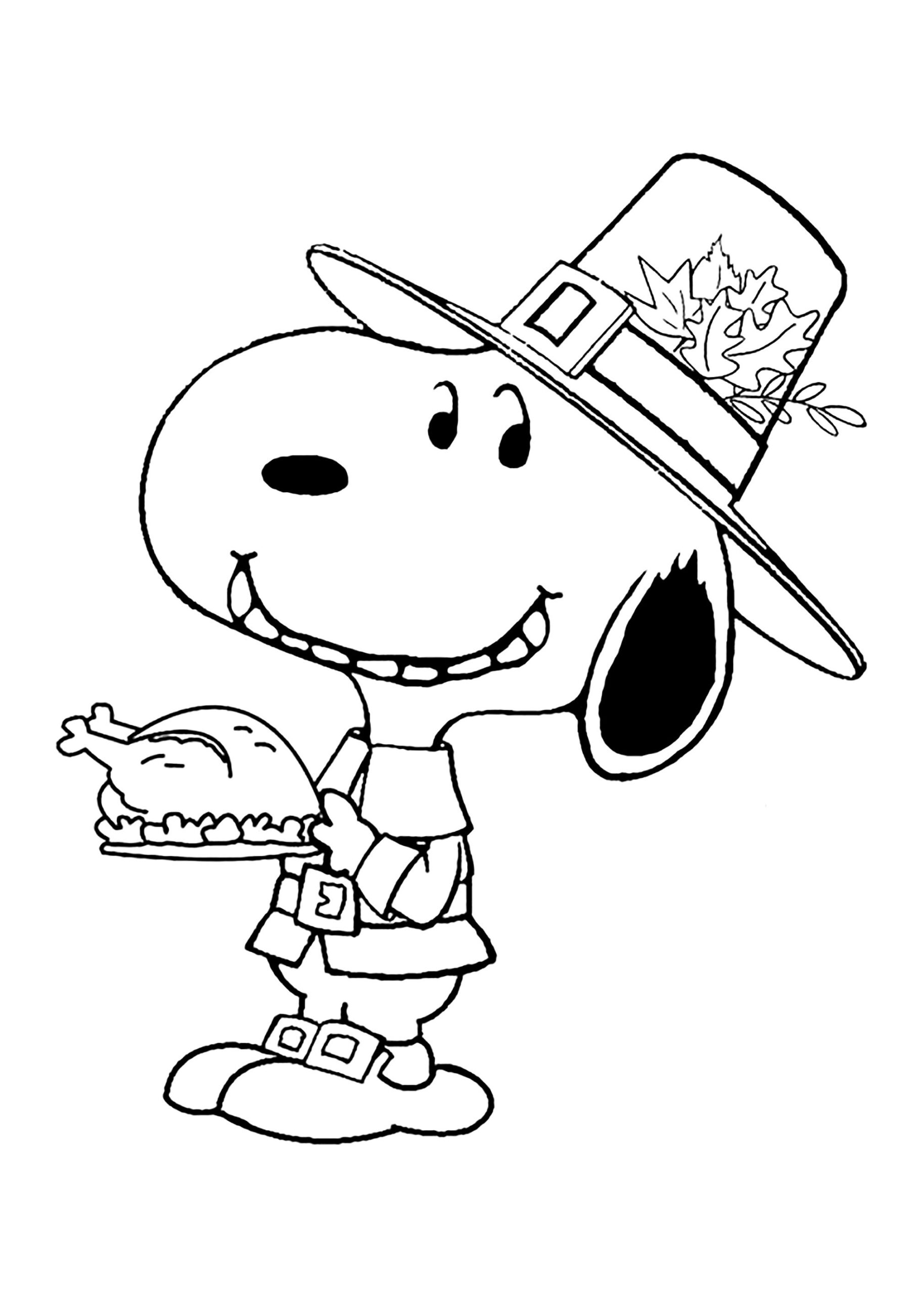 Snoopy Ready To Celebrate Thanksgiving - Snoopy Coloring Pages inside Pilgram Snoopy Thanksgiving Coloring Sheet