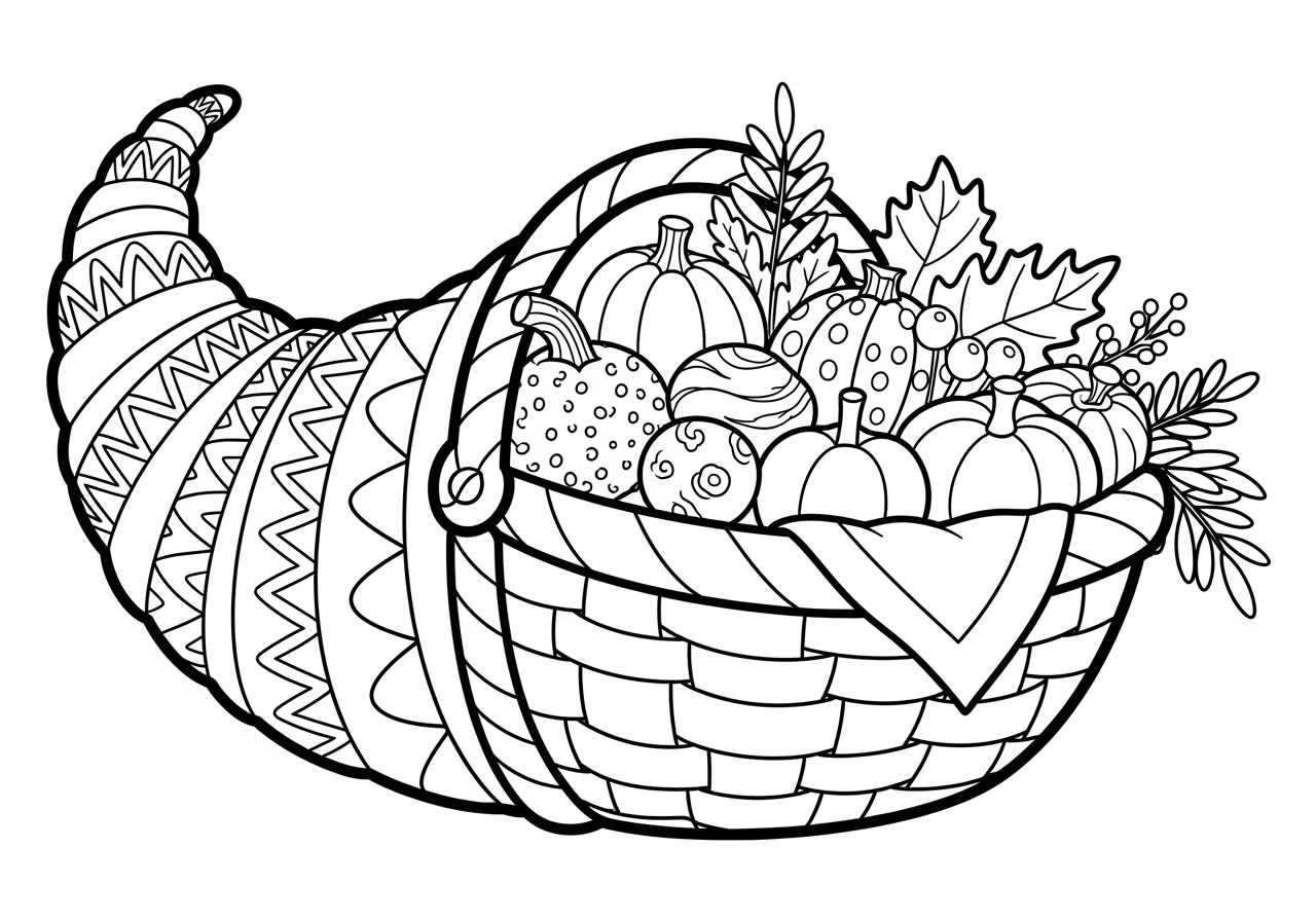 Thanksgiving Basket Coloring Page For Kids with Thanksgiving Basket Coloring Sheets