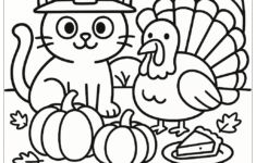 Thanksgiving Cat With Turkey Coloring Page (Free Pdf&amp;Png Printable) for Thanksgiving Cat Color Sheet
