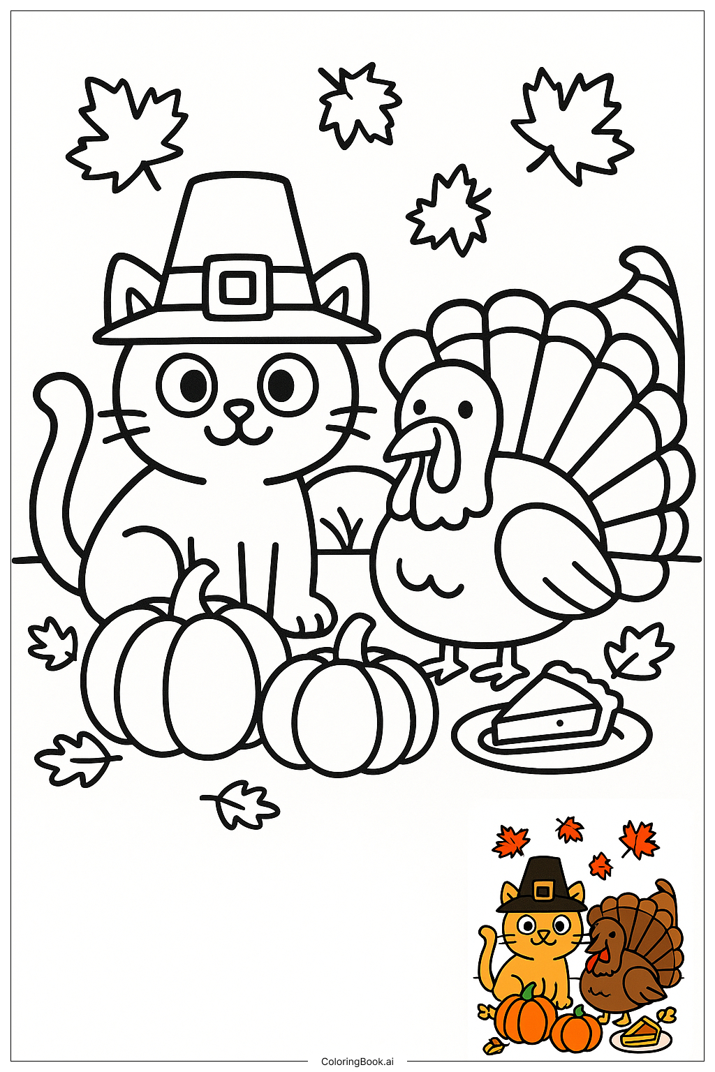 Thanksgiving Cat With Turkey Coloring Page (Free Pdf&amp;amp;Png Printable) with regard to Kitty Thanksgiving Coloring Sheet