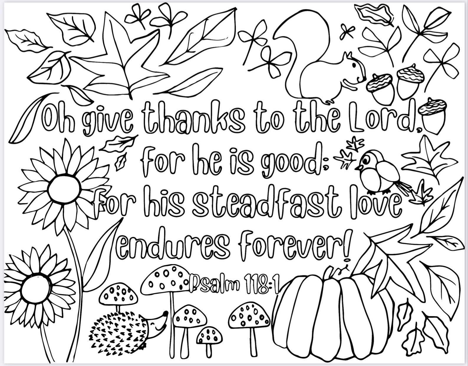 Thanksgiving Coloring Page “Oh Give Thanks To The Lord!” Printable intended for Thanksgiving Poem Coloring Sheet