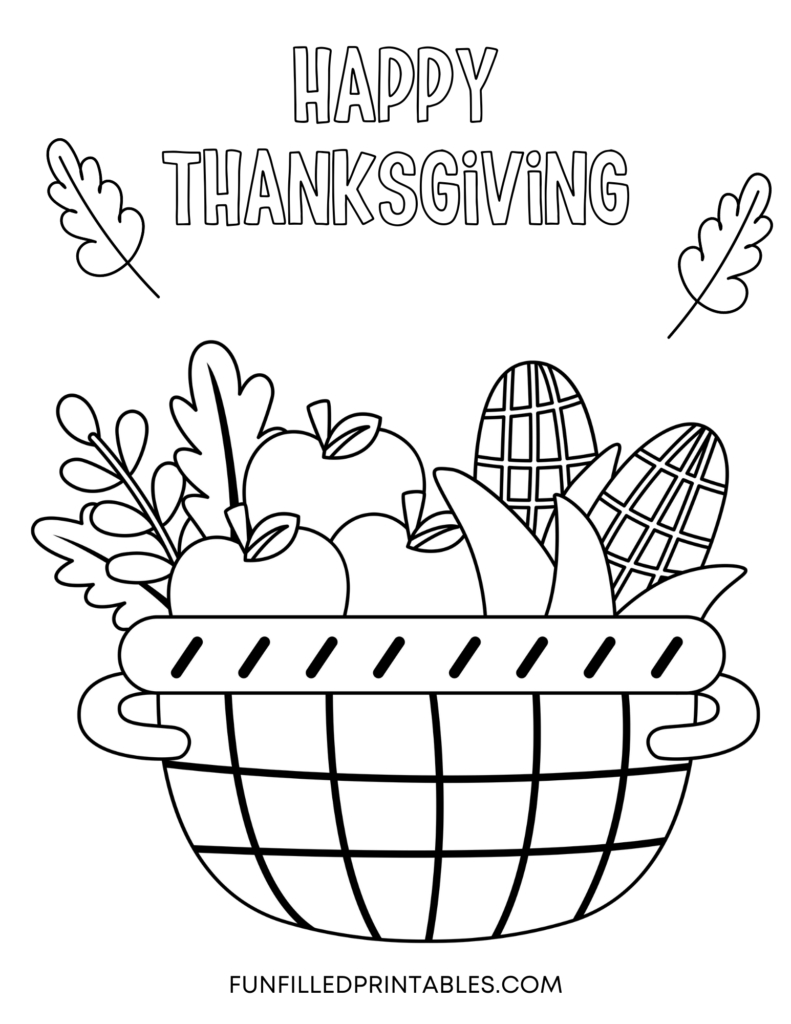 Thanksgiving Coloring Pages For Kids - Free Printable pertaining to Thanksgiving Basket Coloring Sheets