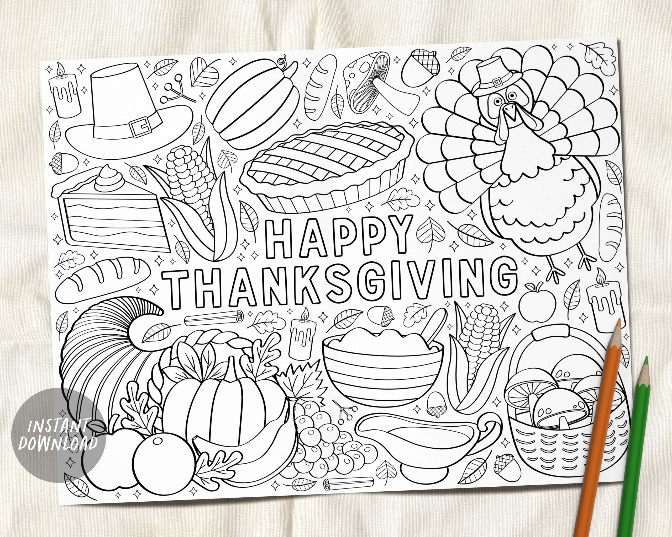 Thanksgiving Coloring Pages Placemat For Kids And Adults, Fall in Thanksgiving Coloring Sheets Adult