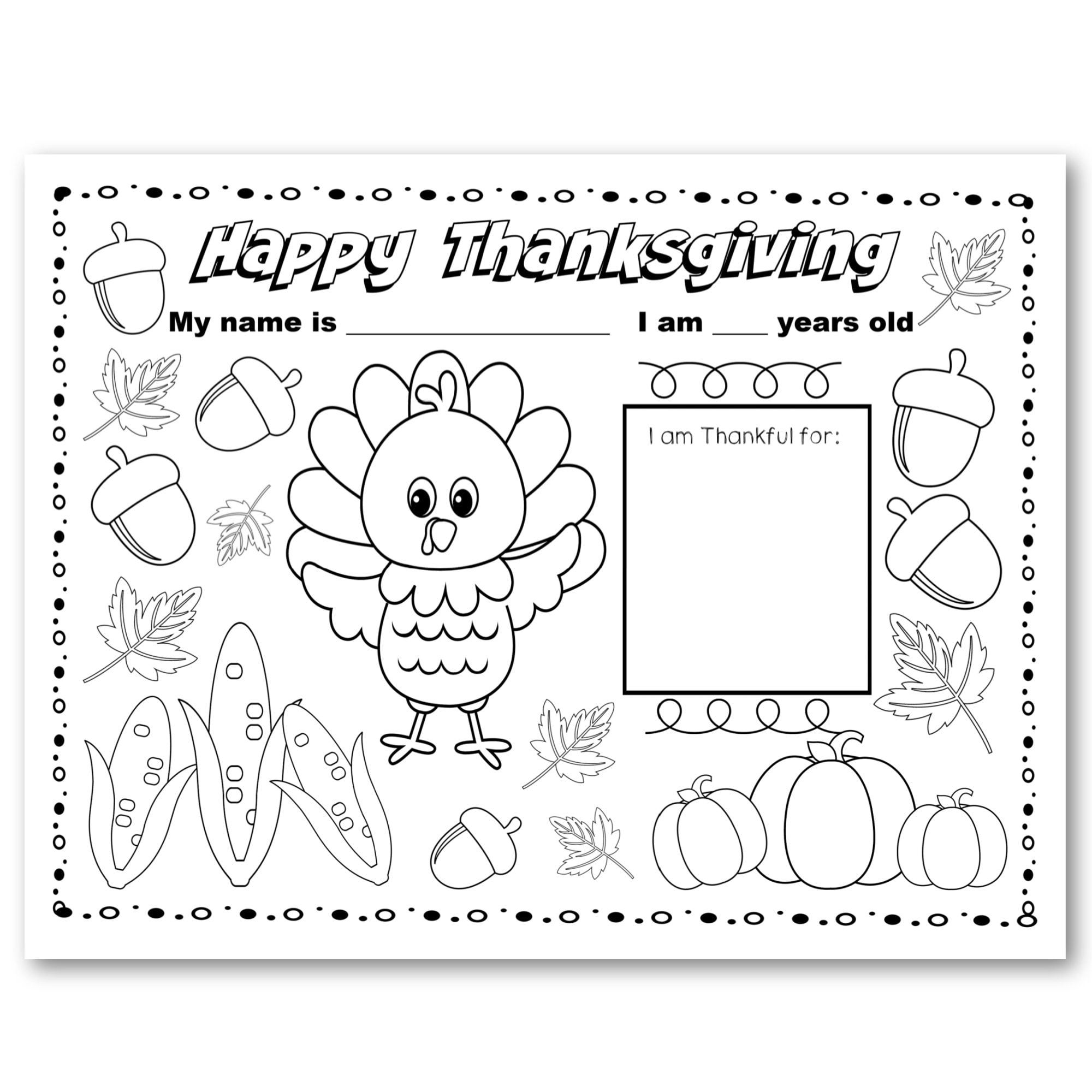 Thanksgiving Coloring Placemats For Kids, Printable Activity in 2Nd Grade Color Sheet For A Thanksgiving Placemat