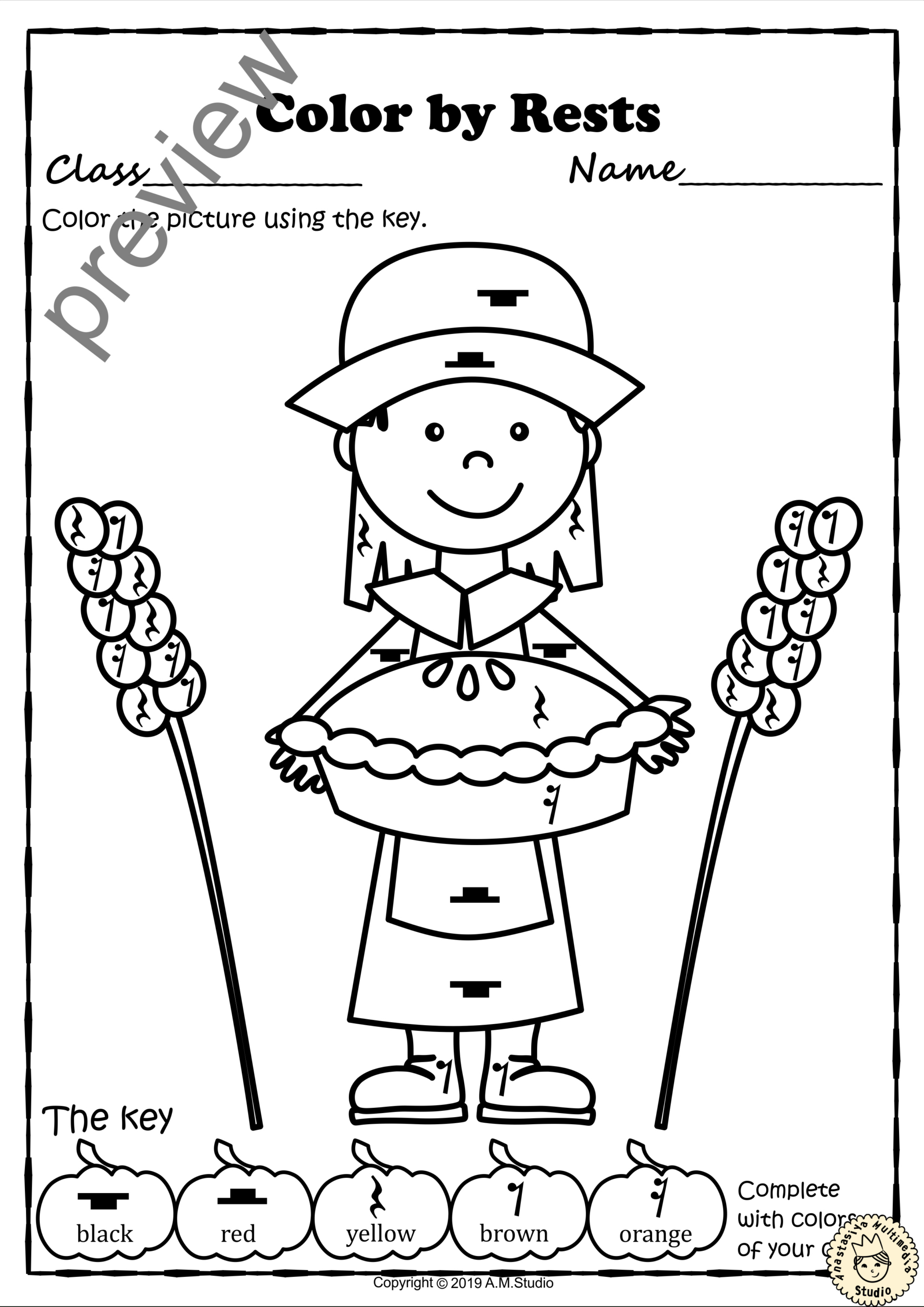 Thanksgiving Colormusic Pages {With Answers} pertaining to Thanksgiving Music Color Sheet