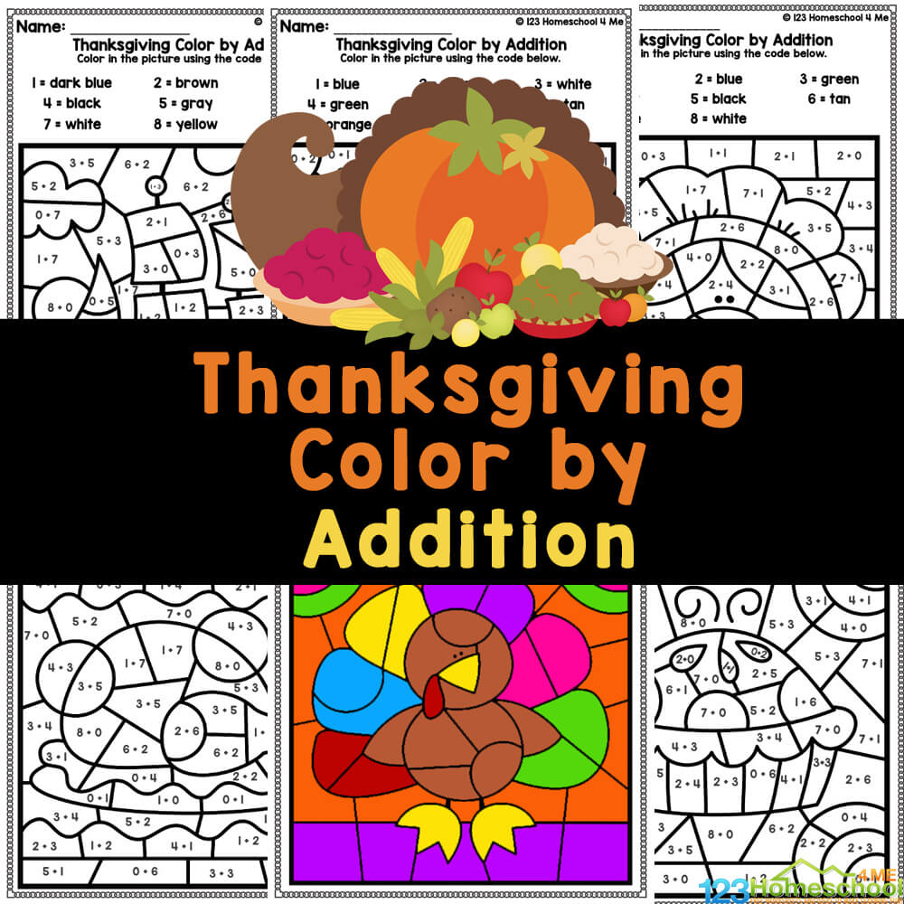 Thanksgiving Colornumber - Kinderagrten Addition Worksheets with Adding and Subtracting Within 100 Thanksgiving Color Sheet