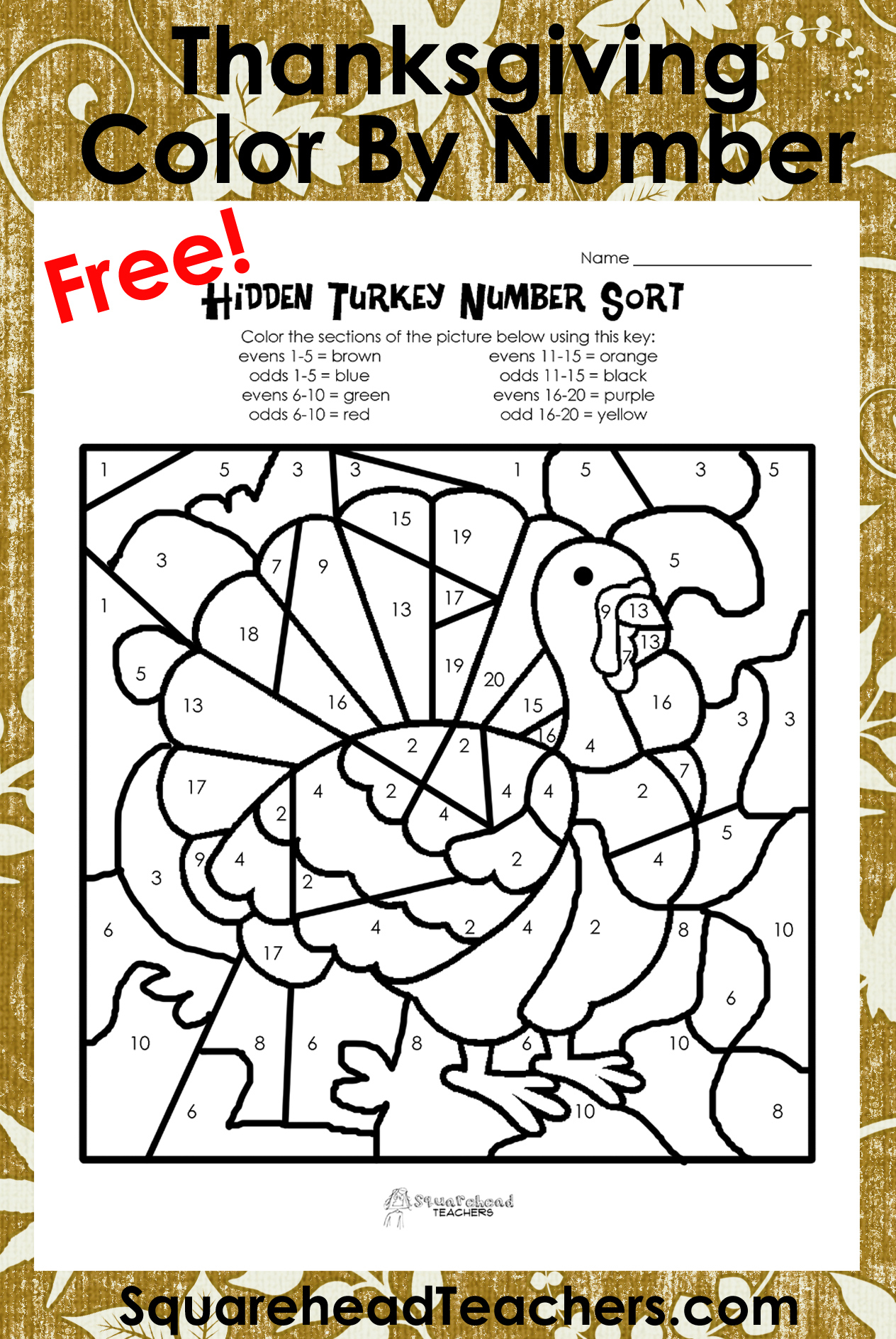 Thanksgiving Colornumber (Odd/Evens Sort) | Squarehead Teachers intended for Thanksgiving Math Coloring Sheets 2nd Grade