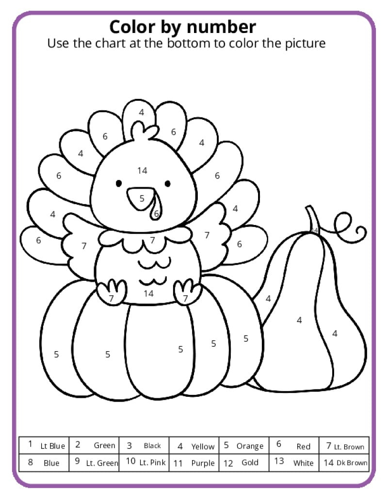 Thanksgiving Colornumber Pages - K12 Math Worksheets inside Thanksgiving Coloring Sheets 2nd Grade