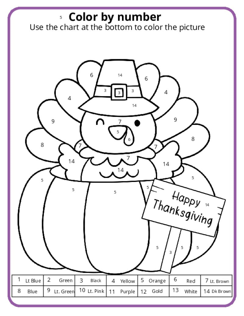 Thanksgiving Colornumber Pages - K12 Math Worksheets inside Thanksgiving Coloring Sheets 4Th Grade