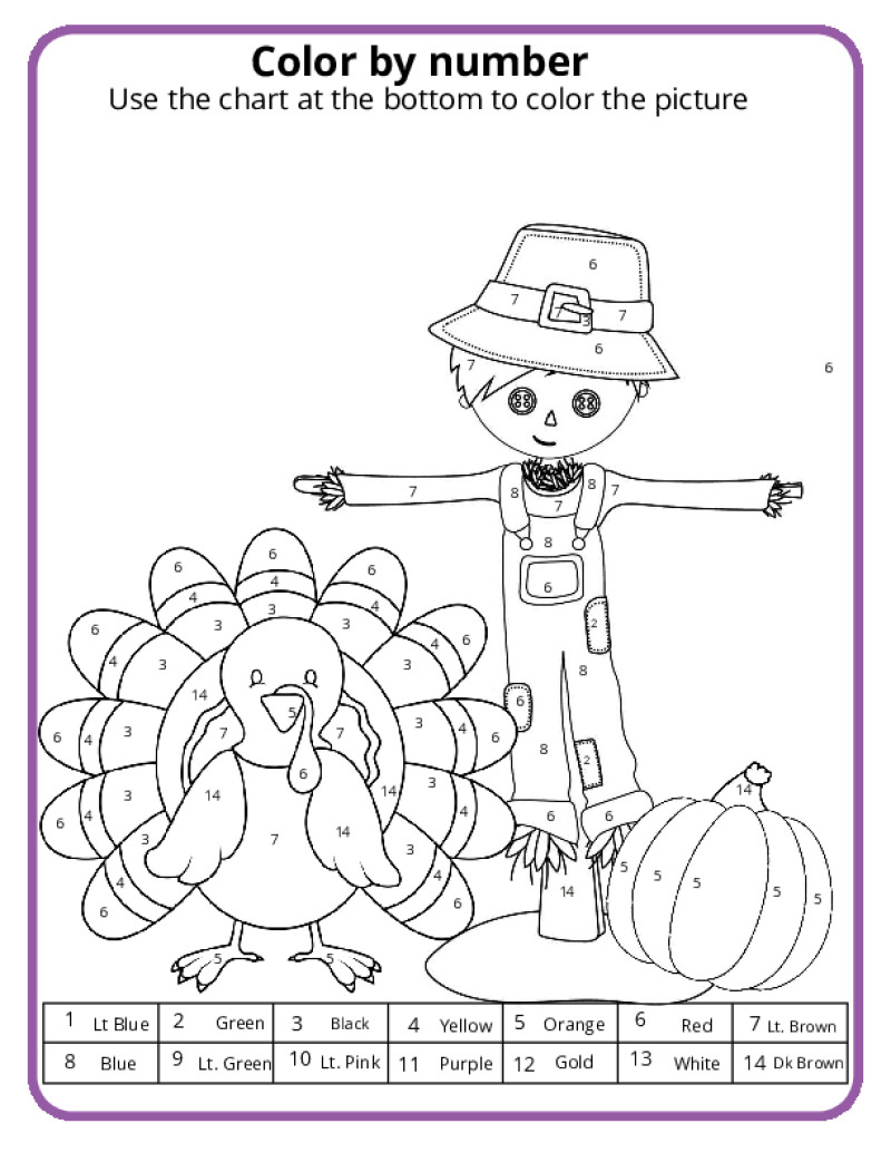 Thanksgiving Colornumber Pages - K12 Math Worksheets throughout Math Operations Free Thanksgiving Math Coloring Sheets