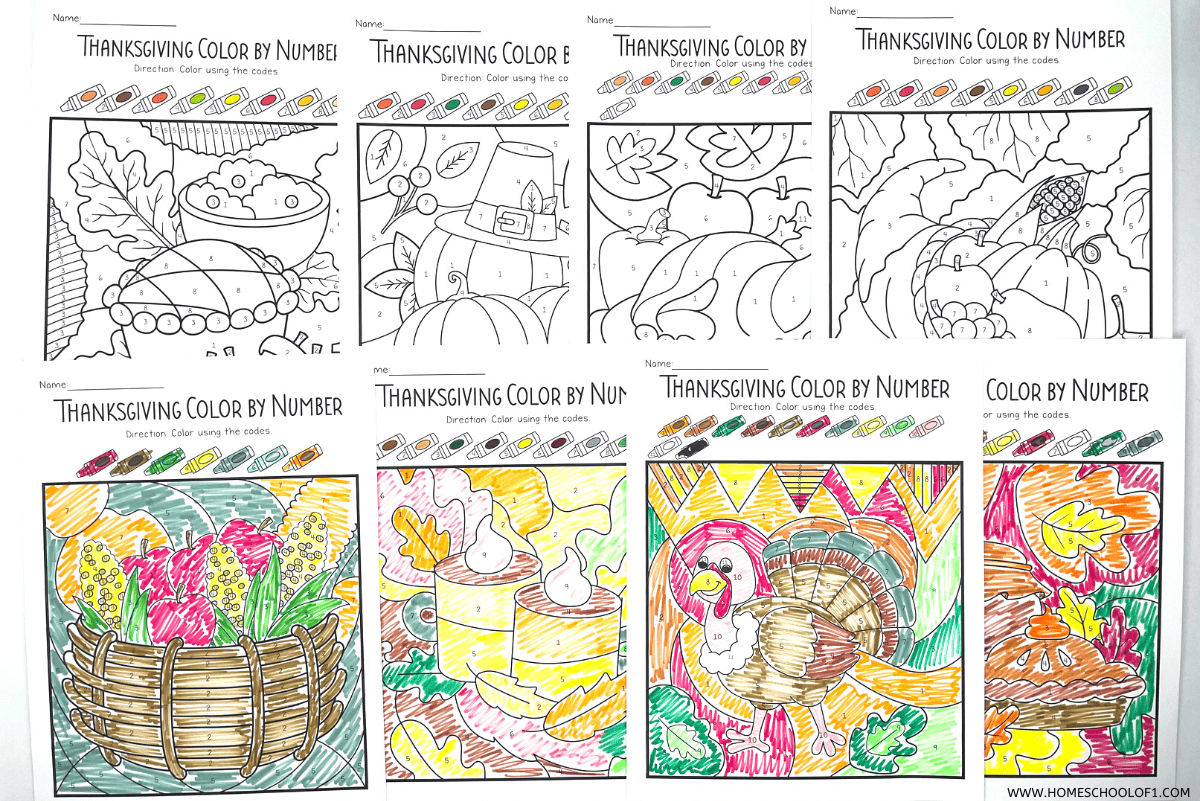 Thanksgiving Colornumber Printables (8 Free Pages) within Color By Number Adult Thanksgiving Sheet