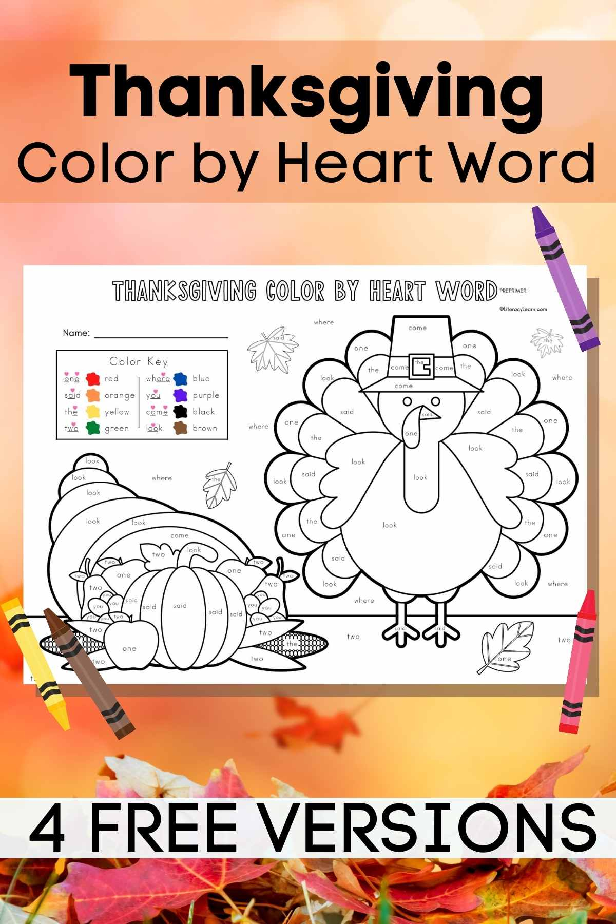 Thanksgiving Colorsight Word Printables - Literacy Learn with Sight Word Pre Primer Coloring Sheets Thanksgiving Free