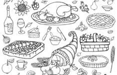 Thanksgiving-Cornucopia-And-Turkey-By-Tatiana-Kostysheva intended for Thanksgiving Dish Coloring Sheet