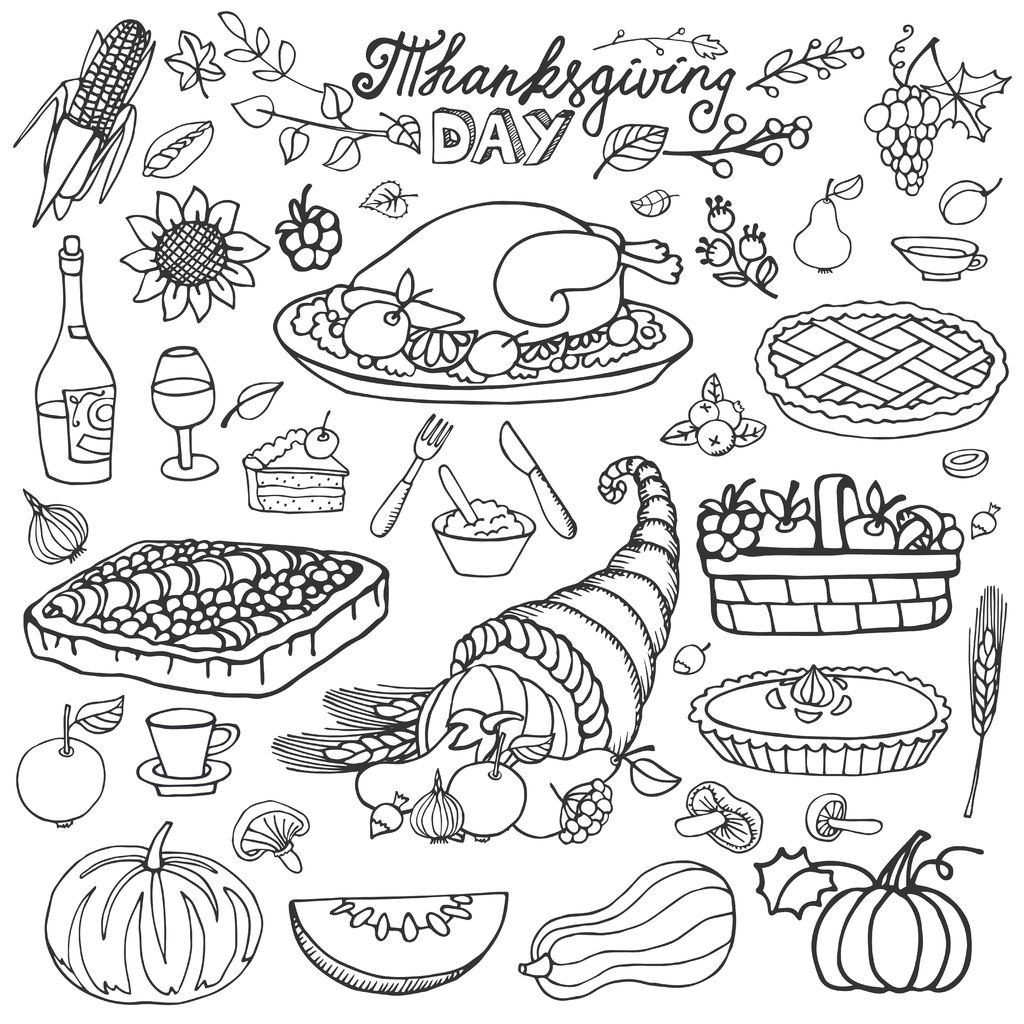 Thanksgiving-Cornucopia-And-Turkey-By-Tatiana-Kostysheva throughout Thanksgiving Food Coloring Sheet