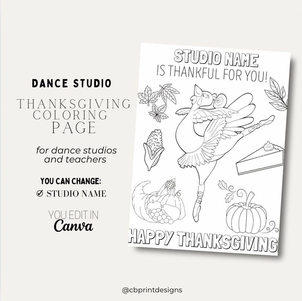 Thanksgiving Dance Studio Coloring Page - Etsy Canada in Free Coloring Sheets Thanksgiving Dance