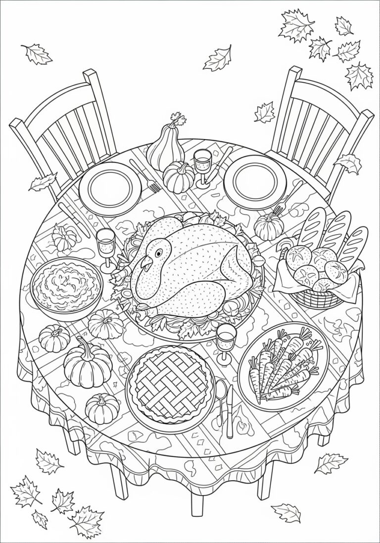 Thanksgiving Feast Coloring Page For Kids in Dltk Kids Thanksgiving Coloring Sheets