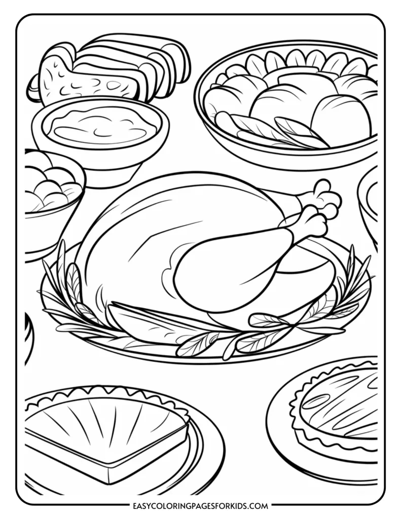 Thanksgiving Feast Coloring Pages (5 Free Printable Pages) - Easy inside Thanksgiving Plate Coloring Sheet