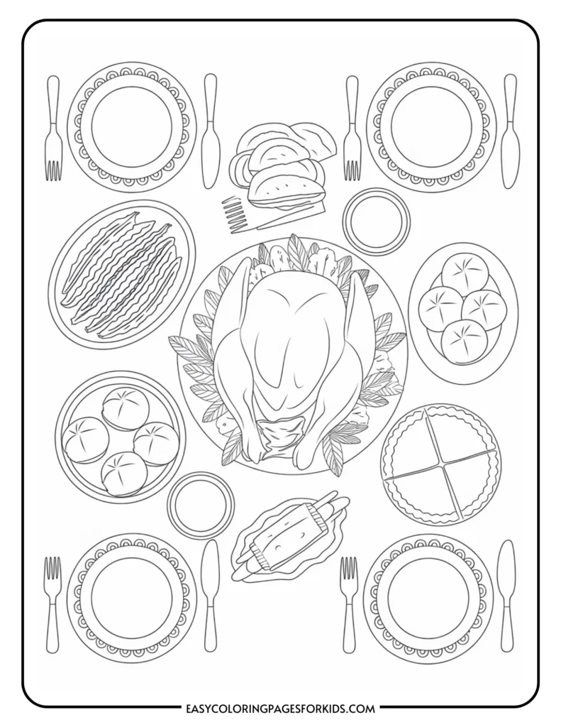 Thanksgiving Feast Coloring Pages (5 Free Printable Pages) - Easy with Thanksgiving Dinner Plate Coloring Sheet