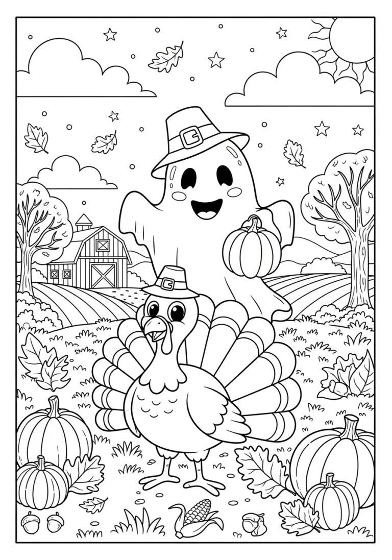 Thanksgiving Ghost With Turkey Coloring Page - Free Download with Thanksgiving Turkey Coloring Sheets