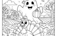 Thanksgiving Ghost With Turkey Coloring Page - Free Download within Thanksgiving Coloring Sheets Printable