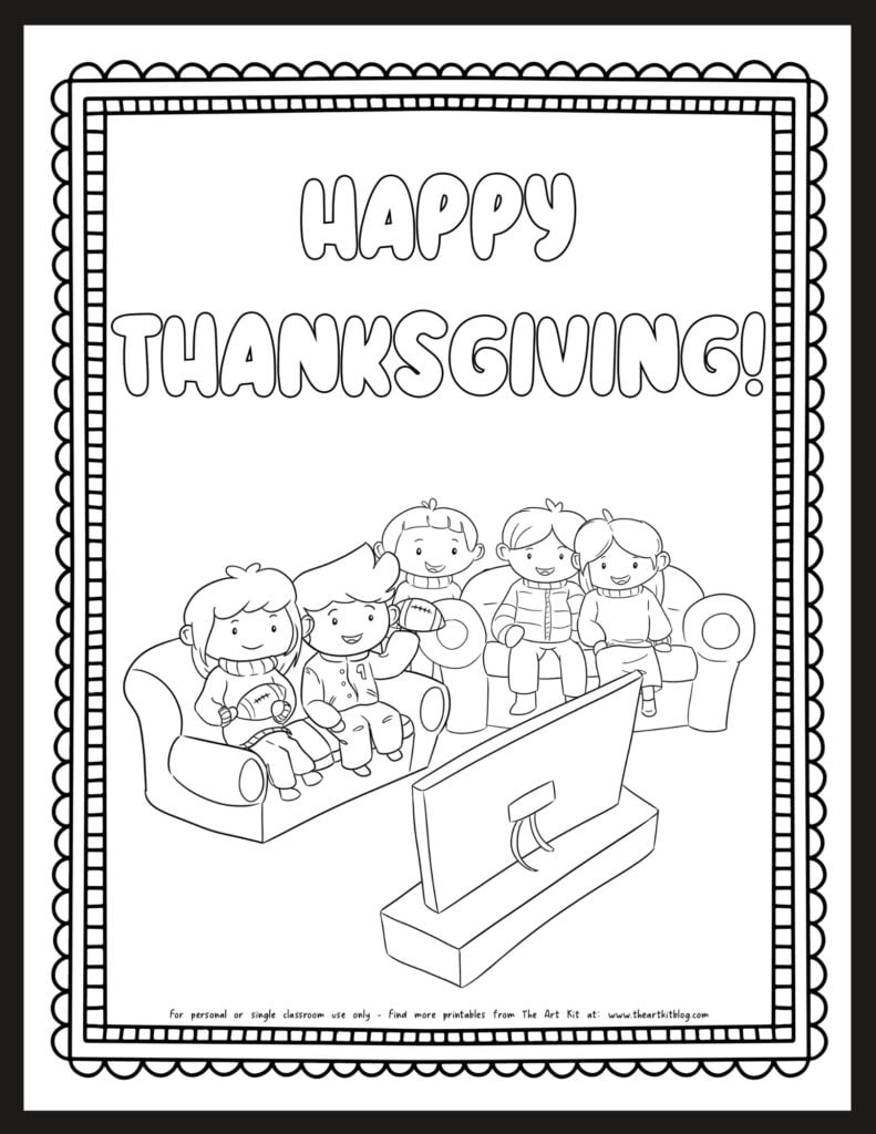 Thanksgiving Kids Watching Football Coloring Page Free Printable throughout Thanksgiving Coloring Sheets Football