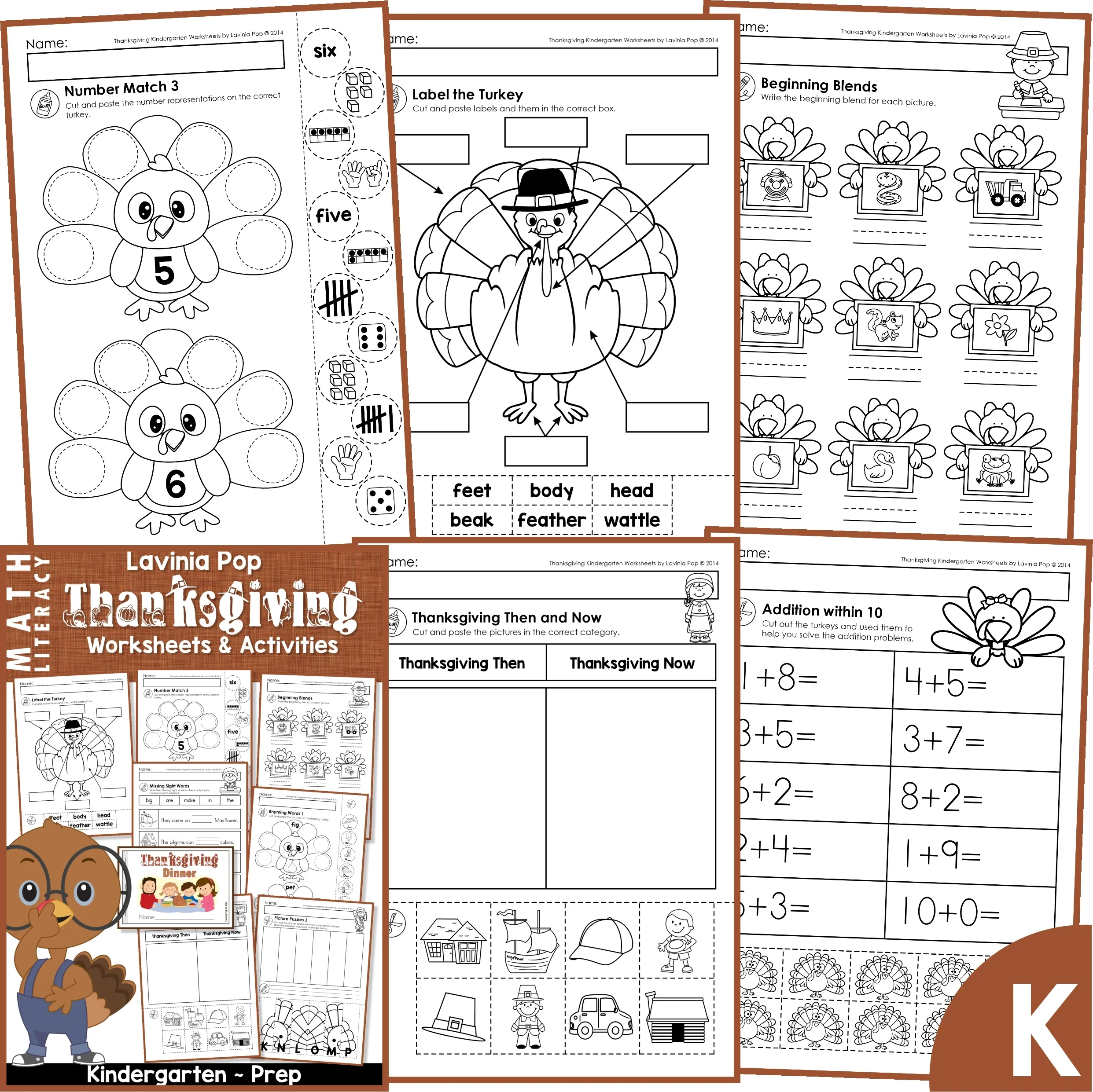 Thanksgiving Math &amp;amp; Literacy Worksheets For Kindergarten - In My intended for Thanksgiving 6Th Math Coloring Sheet Tpt