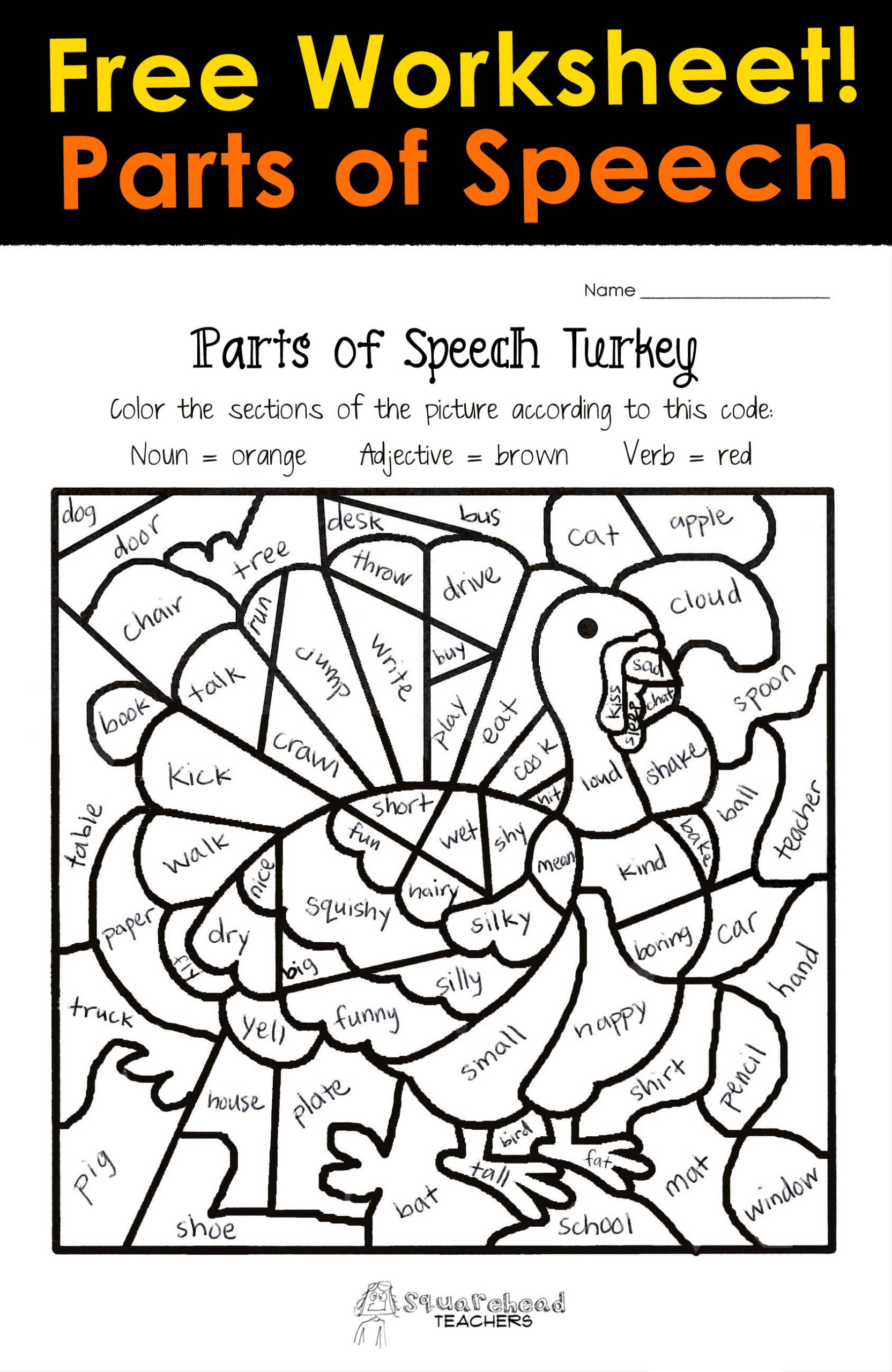Thanksgiving Parts Of Speech Worksheet | Squarehead Teachers regarding Thanksgiving Coloring Sheets 4Th Grade