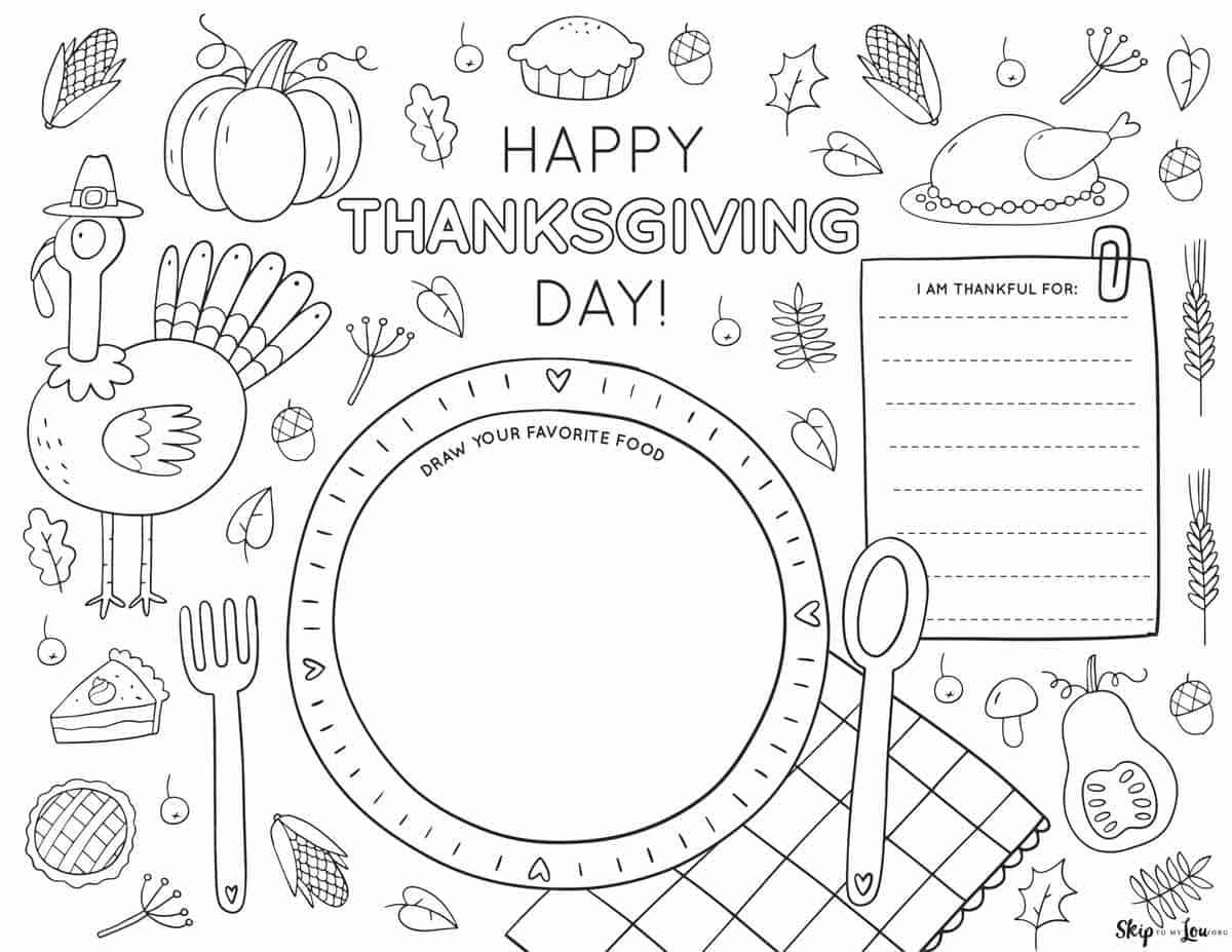 Thanksgiving Placemats | Skip To My Lou pertaining to Thanksgiving Color Sheet Placemats For Kids