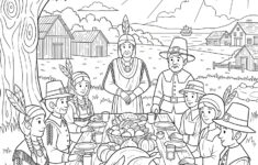 The First Thanksgiving Coloring Page For Kids with First Meal of Thanksgiving Coloring Sheet