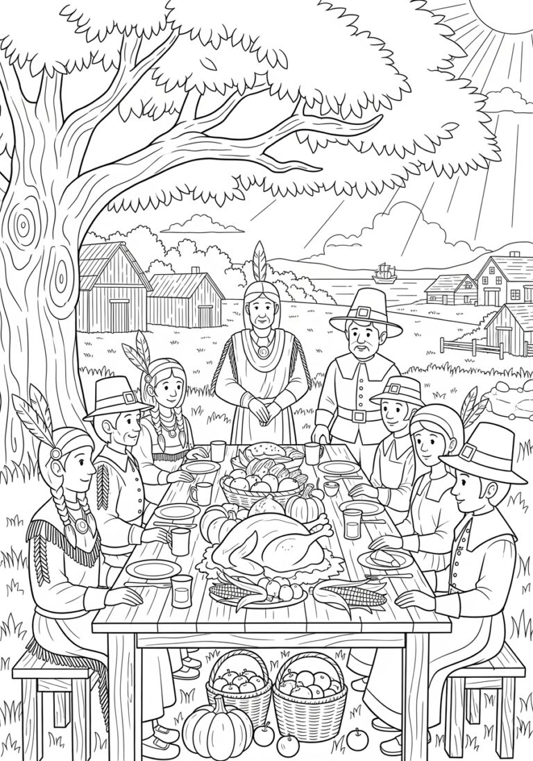The First Thanksgiving Coloring Page For Kids with regard to First Thanksgiving Coloring Sheet