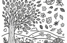 Tree With Leaves In The Wind: Simple Coloring Template For pertaining to Adult Coloring Sheets Thanksgiving Fall Tree