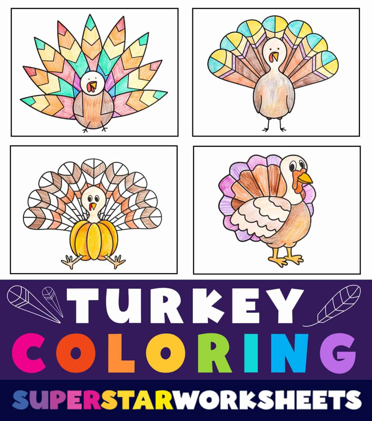 Turkey Coloring Pages (Free Printables) - Superstar Worksheets with Thanksgiving Color Sheet in Color