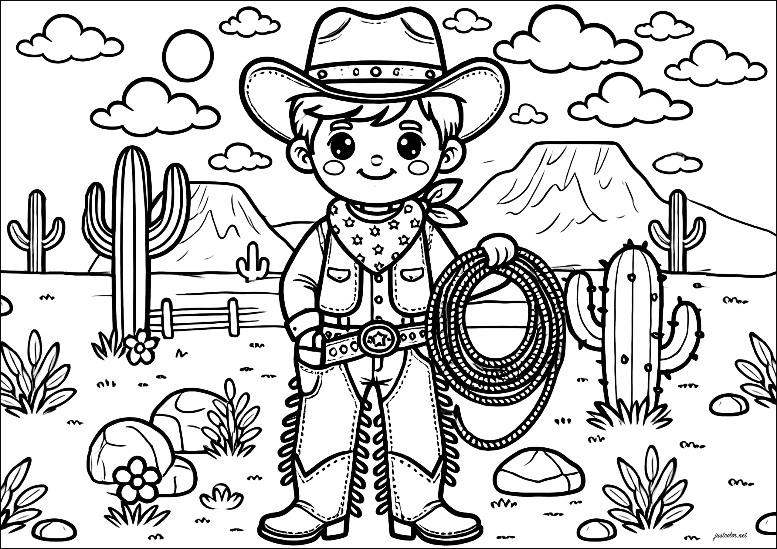 Young Cowboy Of The Wild West - Cow-Boys Coloring Pages within Thanksgiving Cowboys Game 2025 Coloring Sheets
